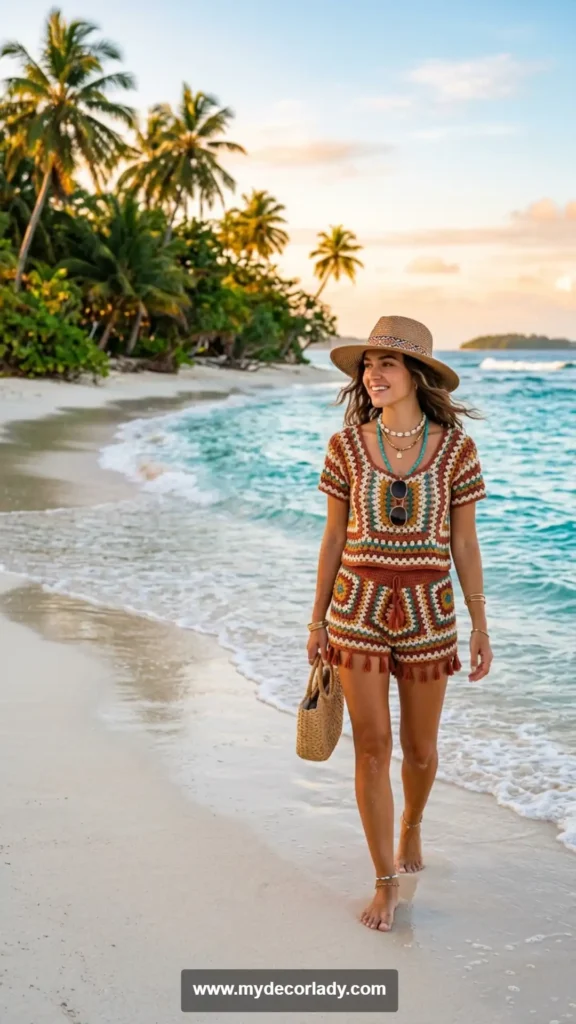 6. Crochet Top and Shorts Matching Set