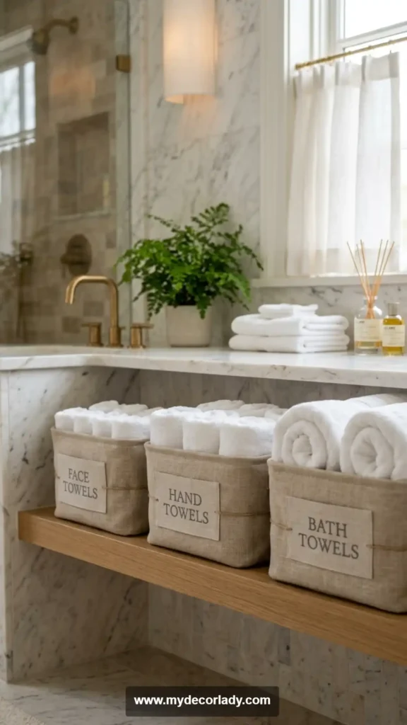 6. Elegant Linen Labels for Towel Storage