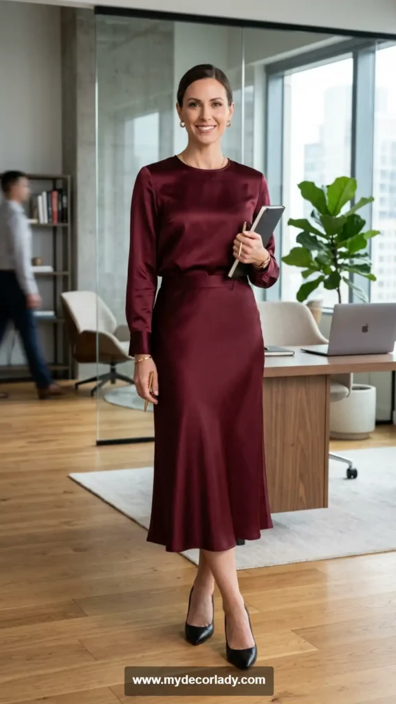 6. Satin Blouse and Matching Skirt Set