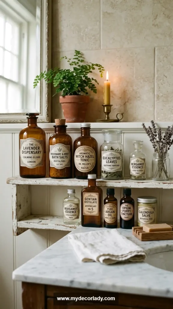 7. Apothecary-Style Labels for a Boutique Bathroom Look