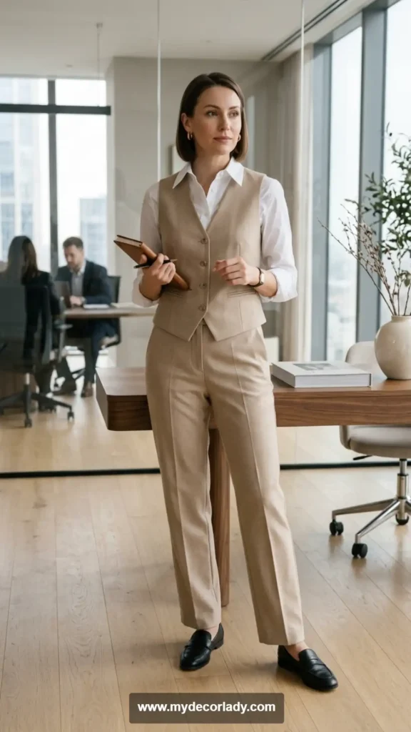 7. Beige Vest and Trouser Matching Set
