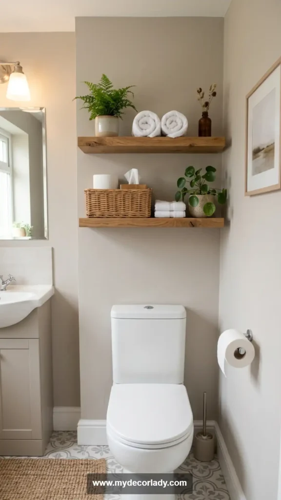 7. Install Floating Shelves Above the Toilet
