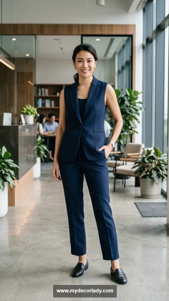 9. Sleeveless Blazer and Straight Pants Set