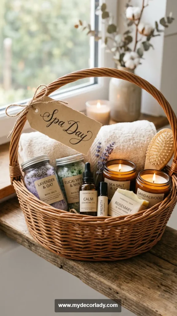 9. “Spa Day” Basket Labels for Relaxation Items