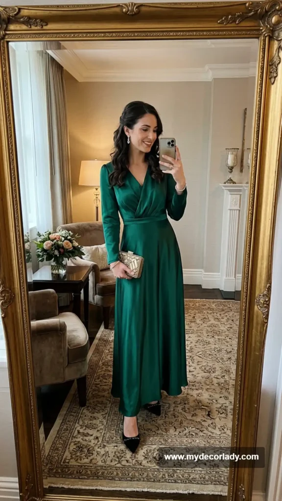 1. Long-Sleeve Satin Maxi Dress
