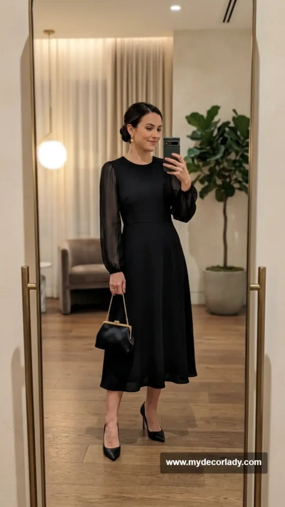 11. Black Dress With Sheer Sleeves