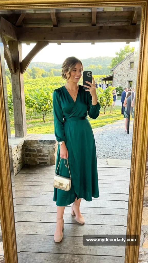 11. Jewel-Tone Wrap Dress for a Vineyard Wedding
