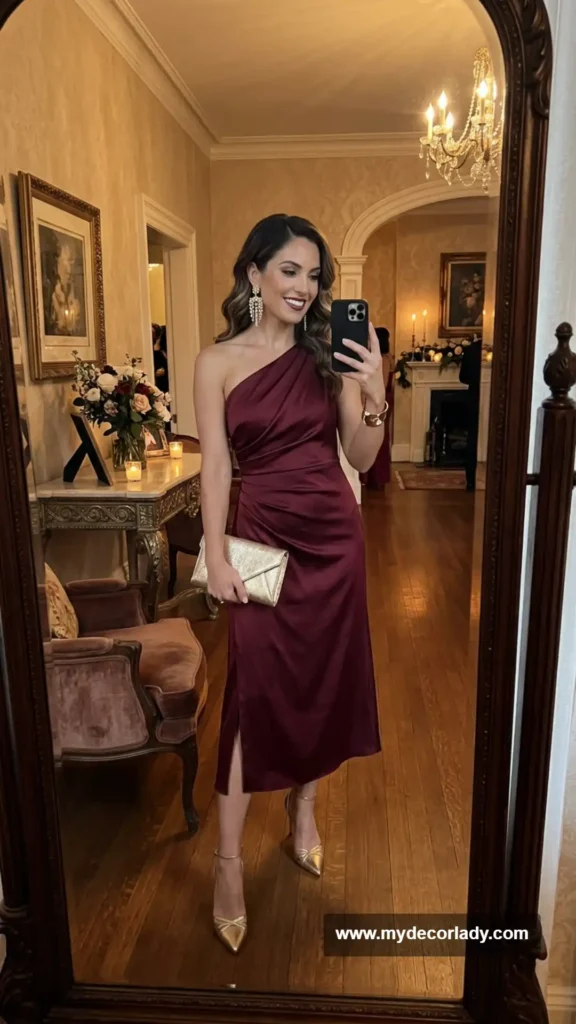 11. One-Shoulder Midi Dress for an Evening Wedding