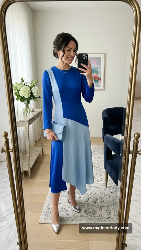 13. Bold Color-Block Dress for a Contemporary Wedding