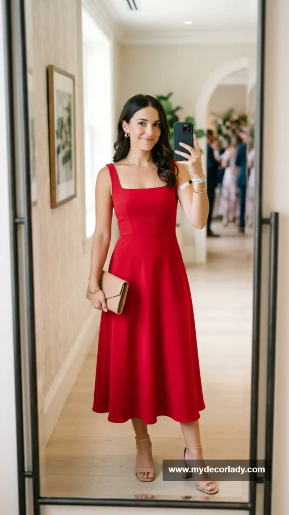 13. Cherry Red Square-Neck Midi Dress