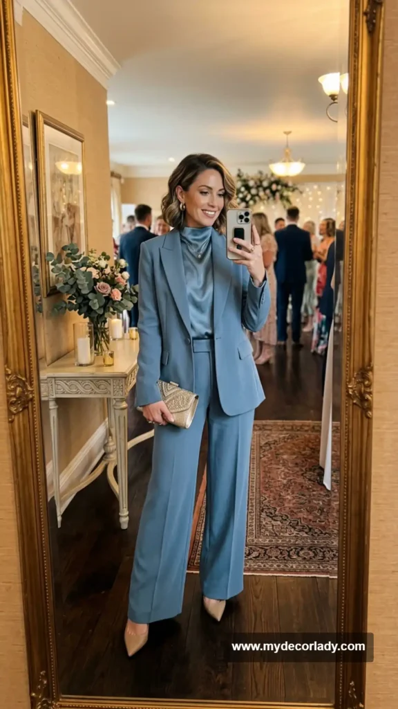 13. Tailored Trouser Suit With a Silky Blouse