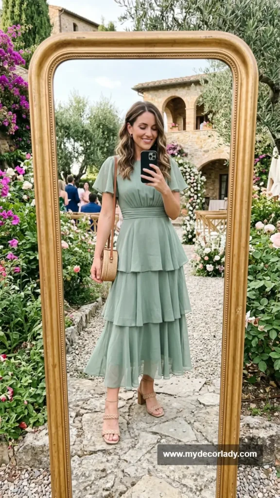 13. Tiered Midi Dress for a Relaxed Outdoor Wedding
