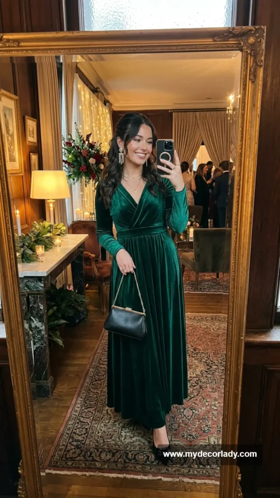 13. Velvet Maxi Dress for a Winter Wedding