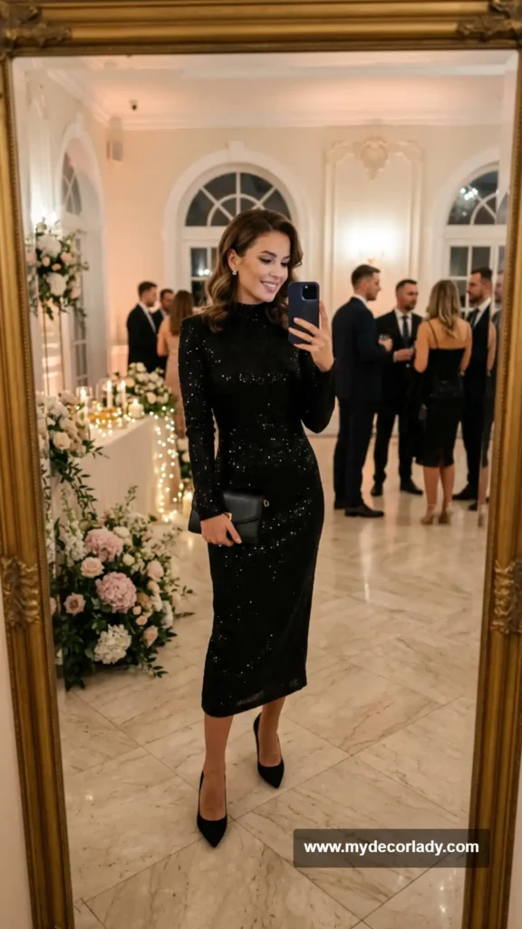 14. Black Sequin Midi Dress