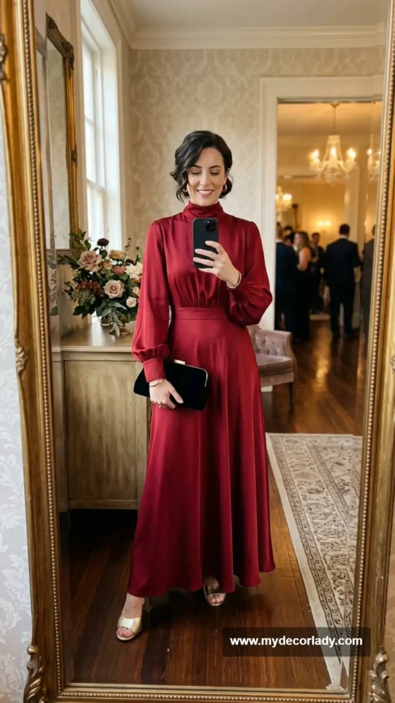 14. Deep Red High-Neck Maxi Dress