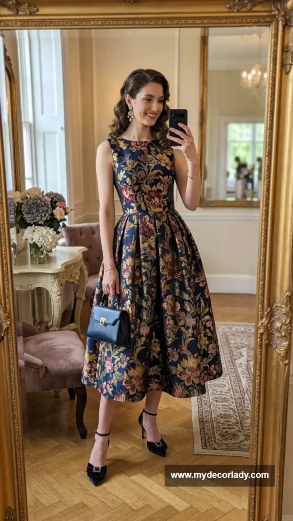 14. Tea-Length Jacquard Dress