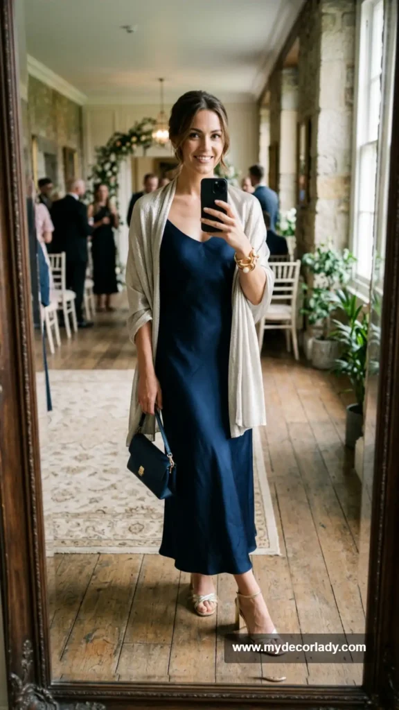 15. Minimal Slip Dress With a Statement Shawl