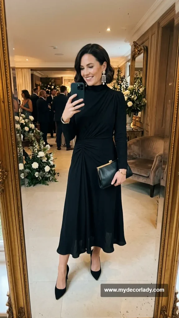 16. Black High-Neck Draped Dress