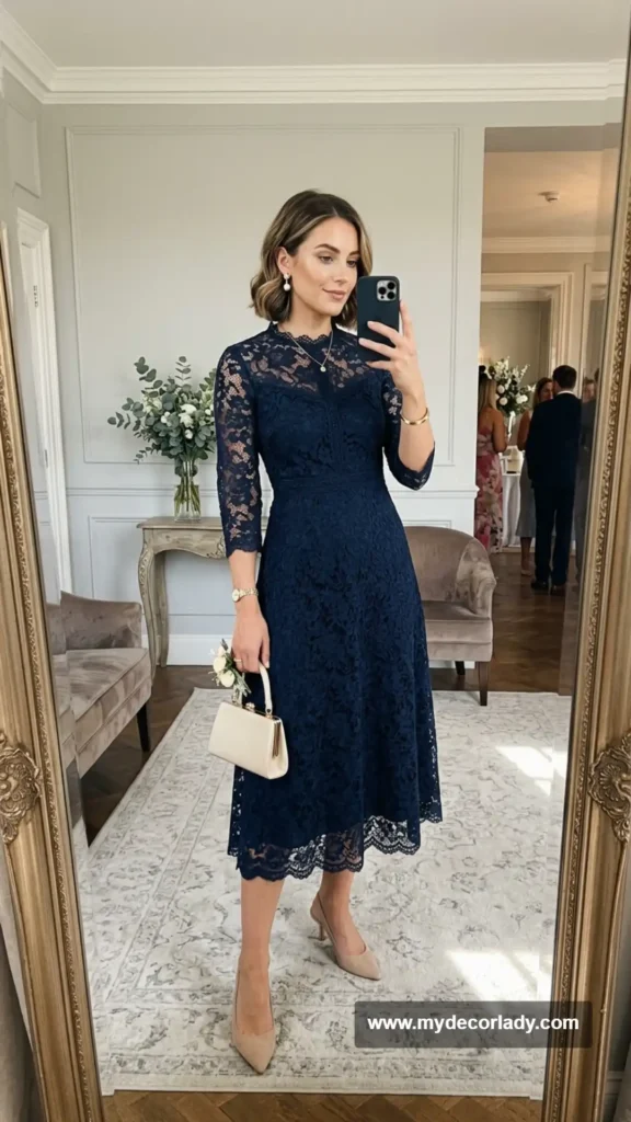 16. Navy Lace Midi Dress