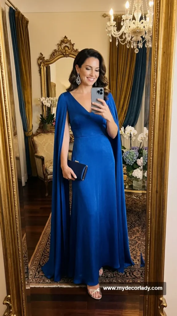 17. Cape-Sleeve Dress for an Elegant Formal Wedding