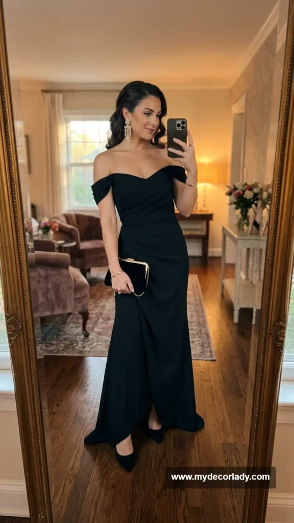 2. Off-the-Shoulder Black Maxi Dress