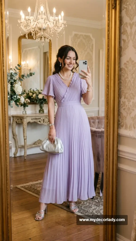 2. Romantic Lavender Pleated Maxi Dress