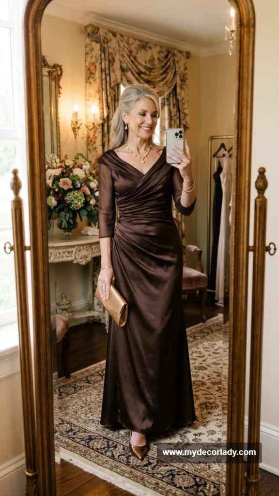20. Deep Chocolate Brown Satin Gown