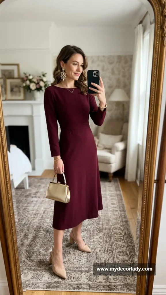 20. Simple Midi Dress With Statement Accessories