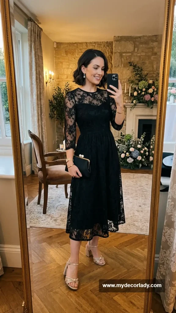 3. Black Lace Midi Dress