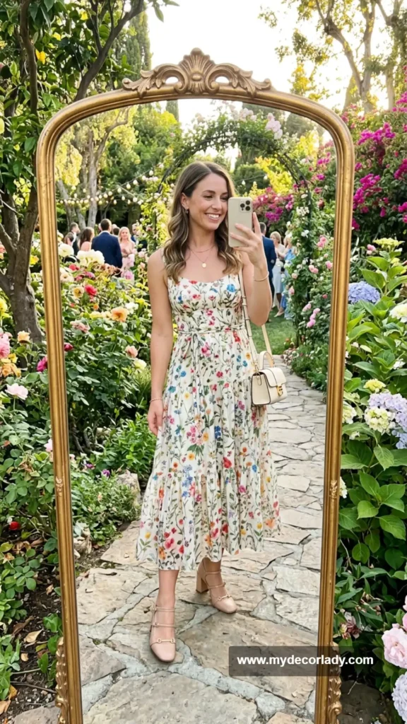 3. Floral Midi Dress for a Garden Destination Wedding