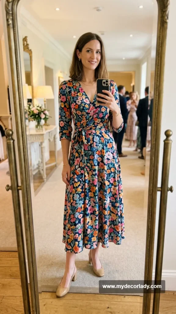 4. Floral Wrap Midi Dress