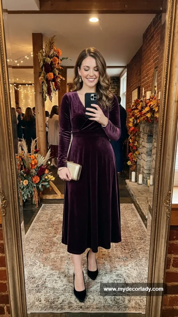 4. Velvet Long-Sleeve Midi Dress