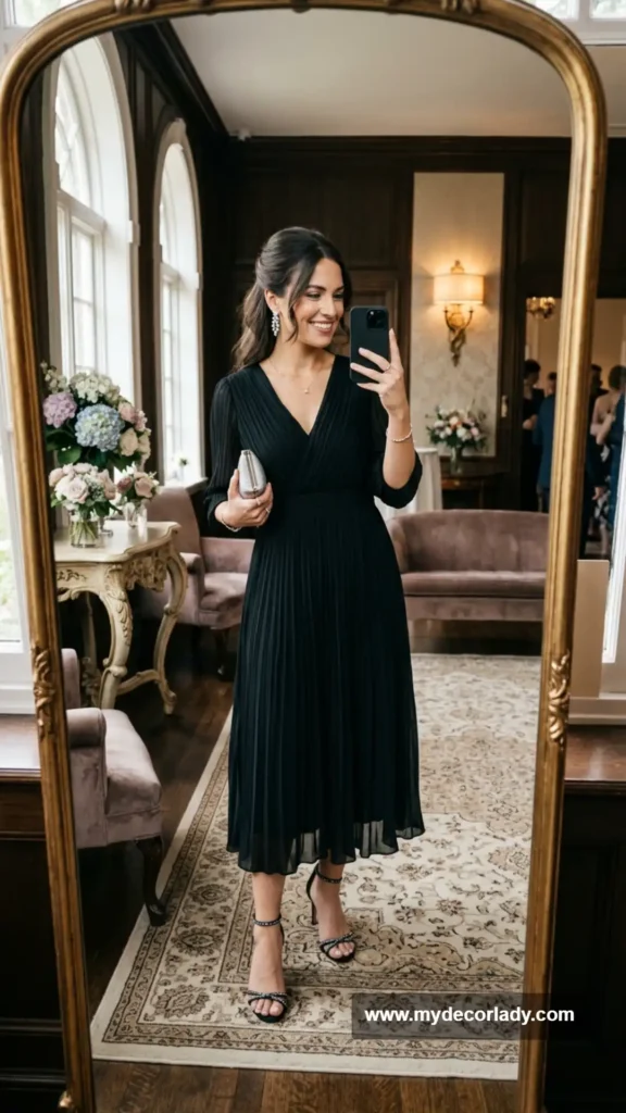 5. Black Chiffon Pleated Midi Dress