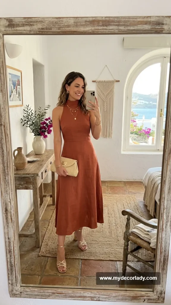 5. Linen Blend Midi Dress for a Mediterranean Wedding
