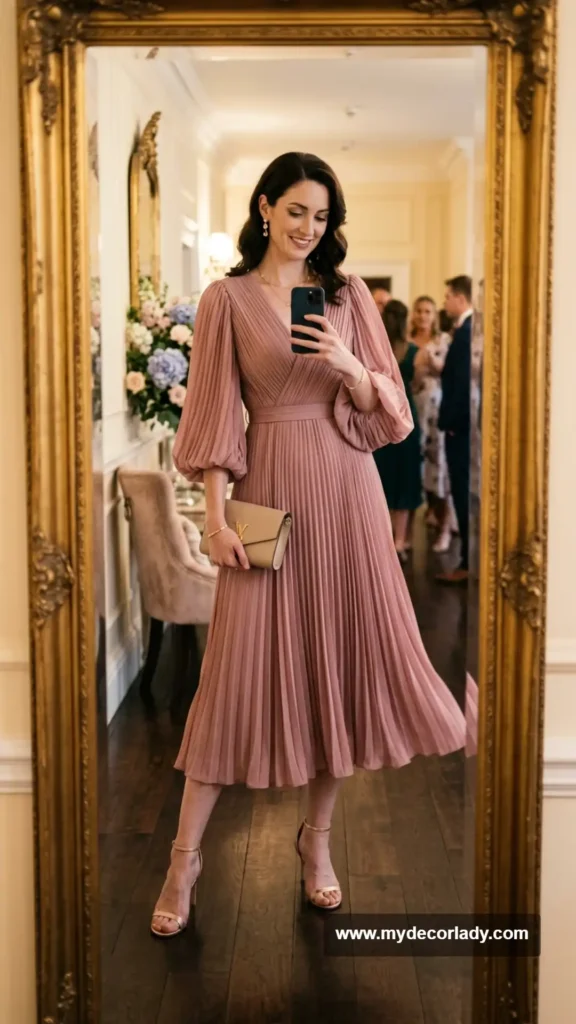 5. Pleated Midi Dress With Statement Sleeves