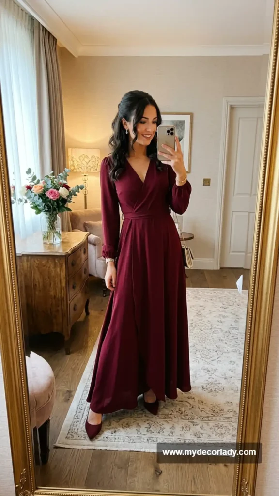 6. Belted Long-Sleeve Wrap Maxi Dress