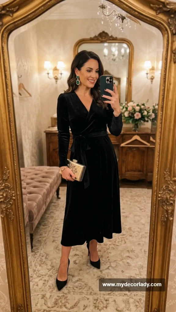 6. Black Velvet Wrap Dress