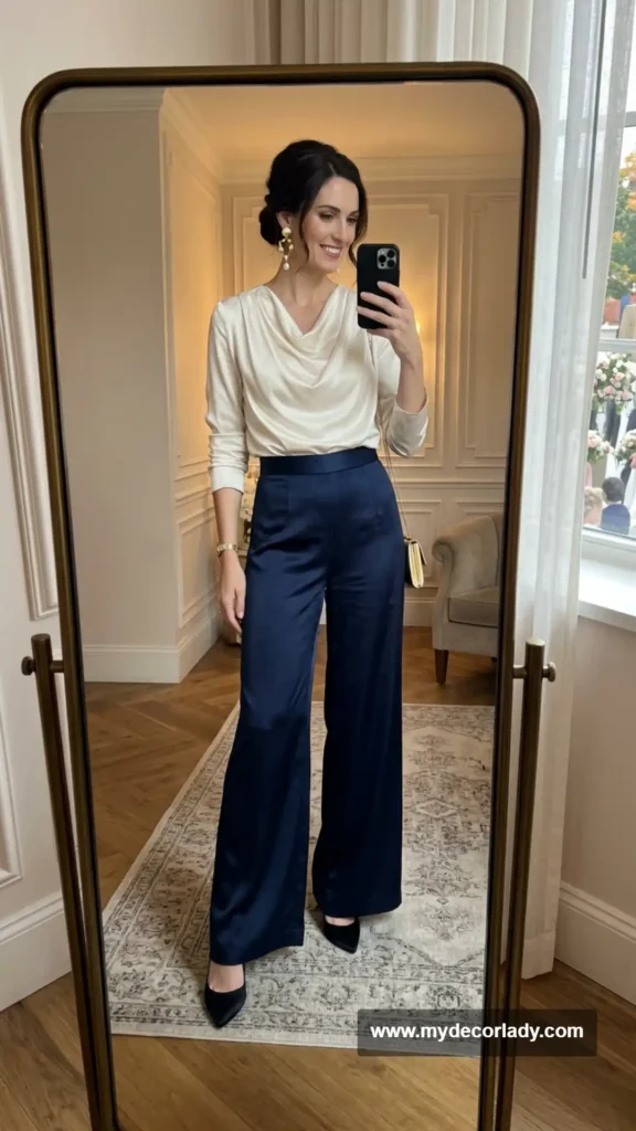 6. High-Waisted Palazzo Pants With an Elegant Blouse