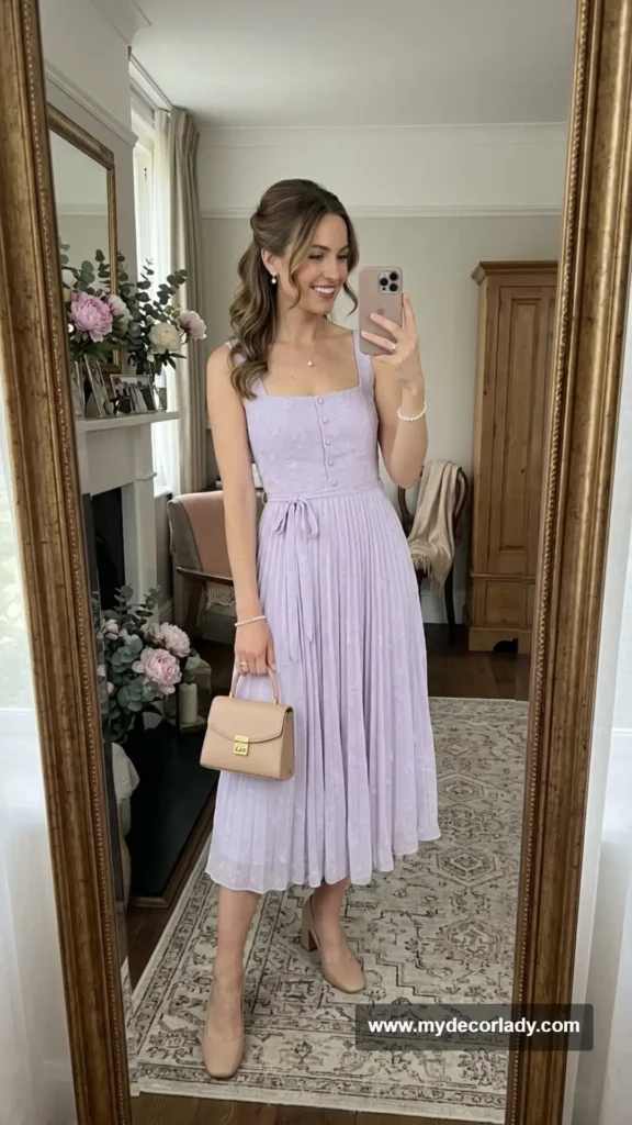6. Pastel Midi Dress for a Spring Wedding