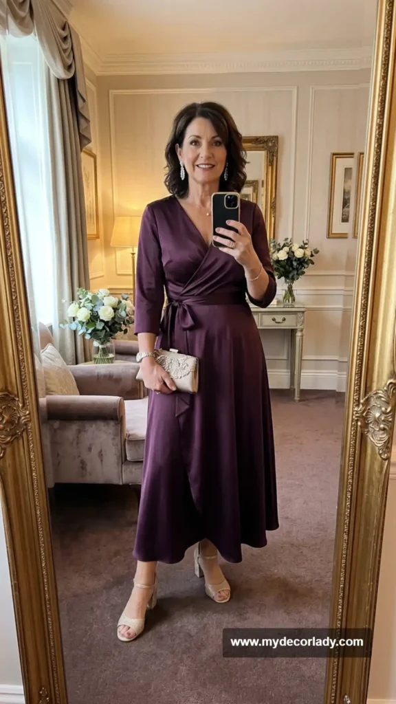 6. Plum Satin Wrap Dress