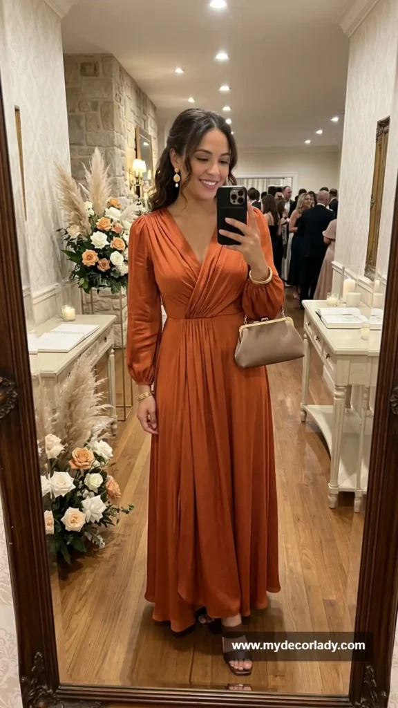 7. Burnt Orange Draped Maxi Dress