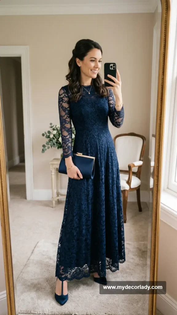 7. Modest Lace Overlay Maxi Dress