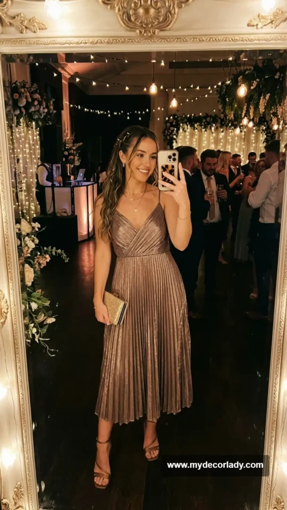 7. Pleated Metallic Midi Dress