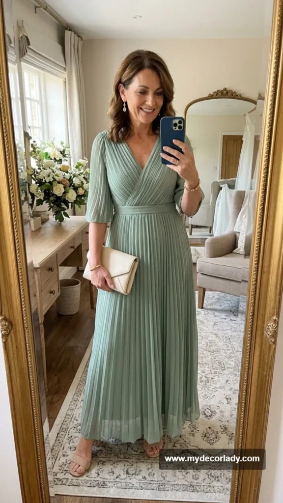7. Sage Green Pleated Maxi Dress