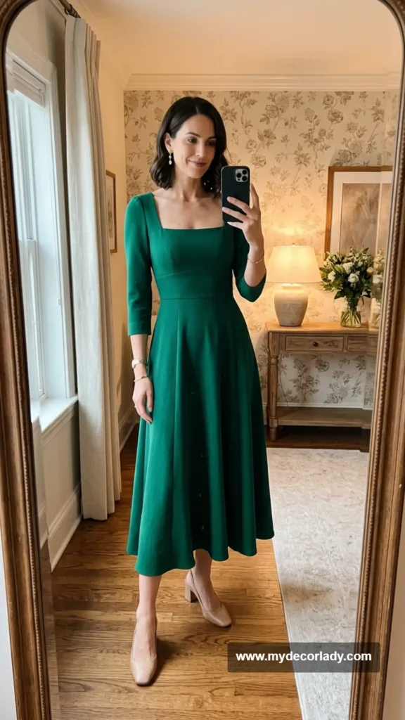 7. Square-Neck Fit-and-Flare Midi Dress