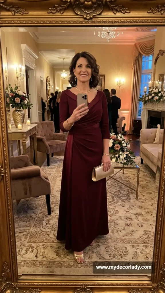 8. Burgundy Three-Quarter Sleeve Gown