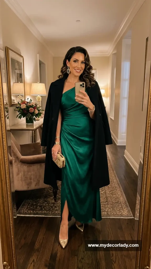 8. Emerald Green One-Shoulder Dress