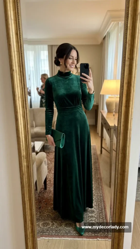 8. High-Neck Velvet Maxi Dress