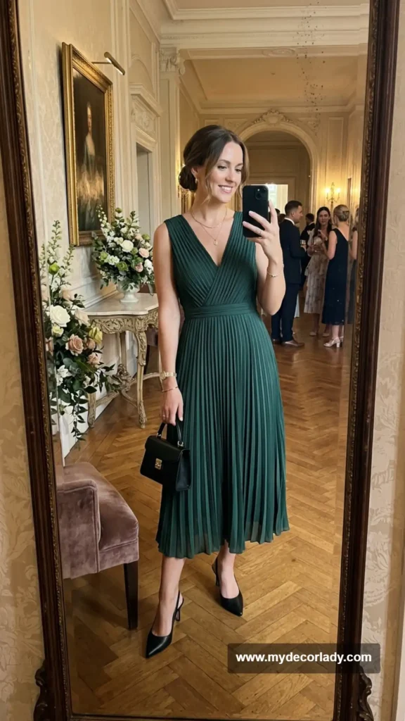 8. Pleated Midi Dress for a European City Wedding