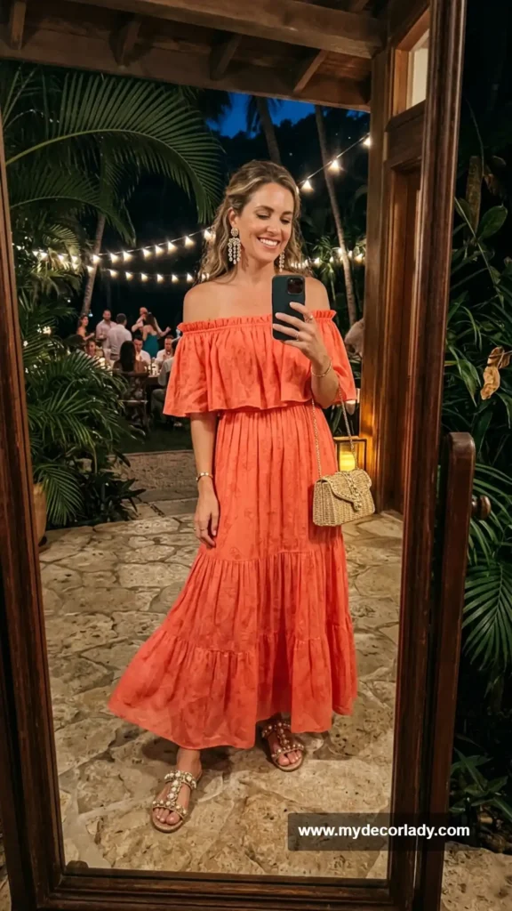 9. Off-the-Shoulder Dress for an Island Wedding